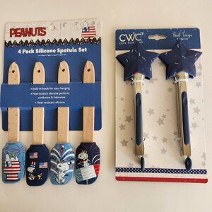New Peanuts Snoopy 4-pk Silicone Spatula Set & Pair of Navy Star Shapped Tongs